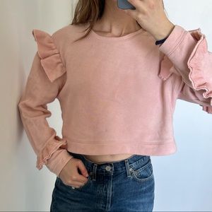 LoveShackFancy cropped ruffled sweatshirt. Size M, still a small fit.